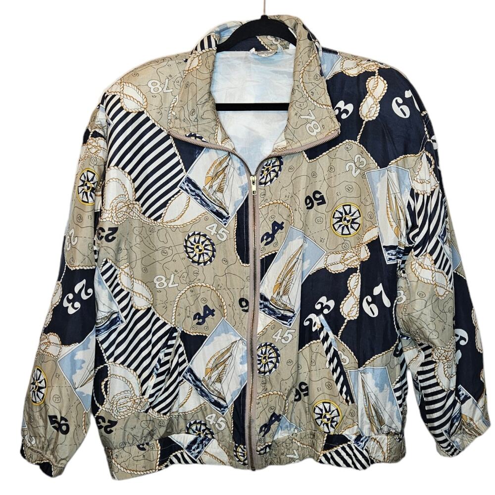 EVR Vintage 100% Silk Nautical windbreaker jacket size Large
